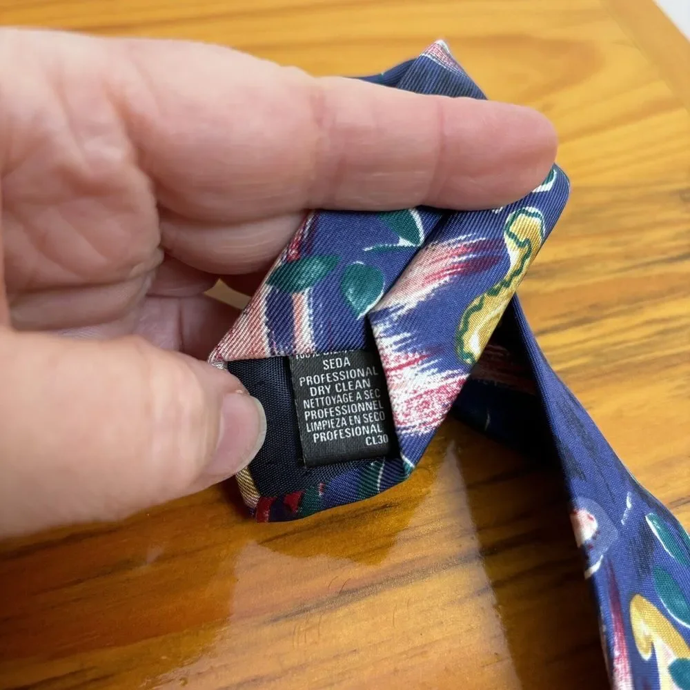 ST MICHAEL by MARKS &‎ SPENCER 100% SILK Mens Blue Floral Tie Made in UK - Picture 6 of 6